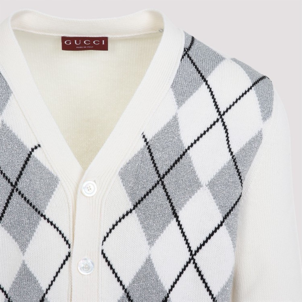 Gucci Argyle Lurex White And Silver Wool Cardigan - NWT - Picture 4 of 4